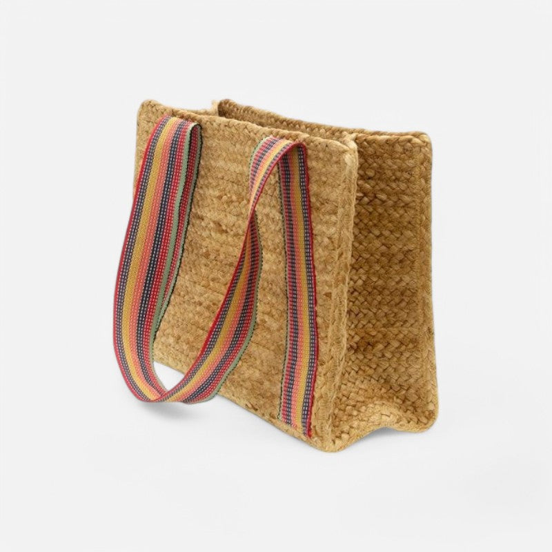 Joy Susan Fiona Jute Tote w/ Multi Stripe Shoulder Strap