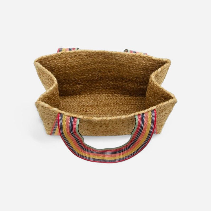 Joy Susan Fiona Jute Tote w/ Multi Stripe Shoulder Strap