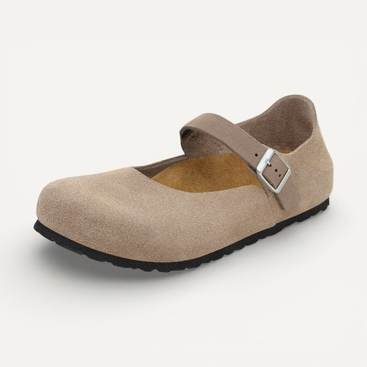 Mantova Mary Jane Taupe Suede Leather Narrow