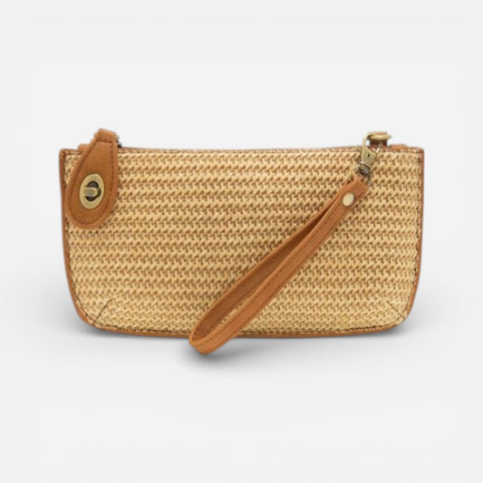 Mini Crossbody Wristlet Clutch Straw Tan