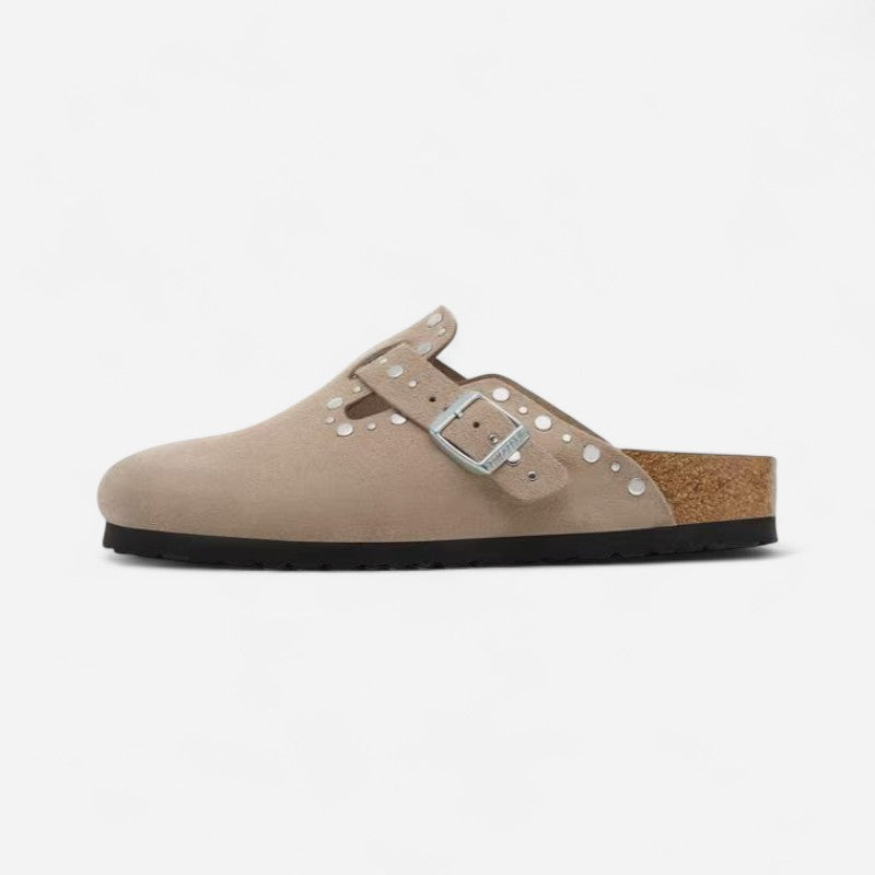 Slapi Boston Rivet Boston Rivet Taupe Suede Leather Narrow – Sole Provisions