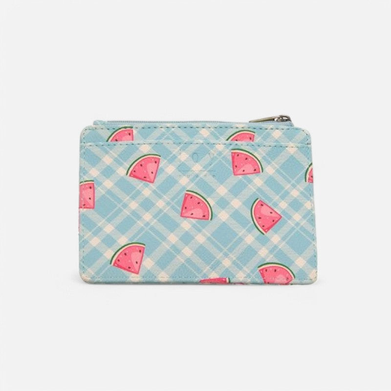 Penny Printed Mini Travel Wallet Blue Plaid Watermelons