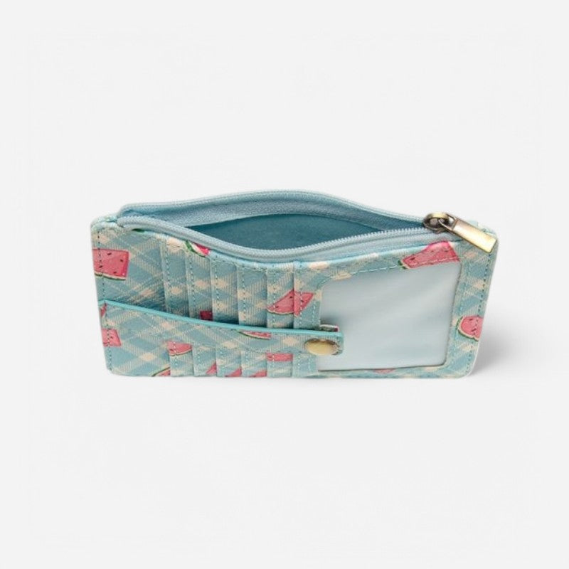 Penny Printed Mini Travel Wallet Blue Plaid Watermelons