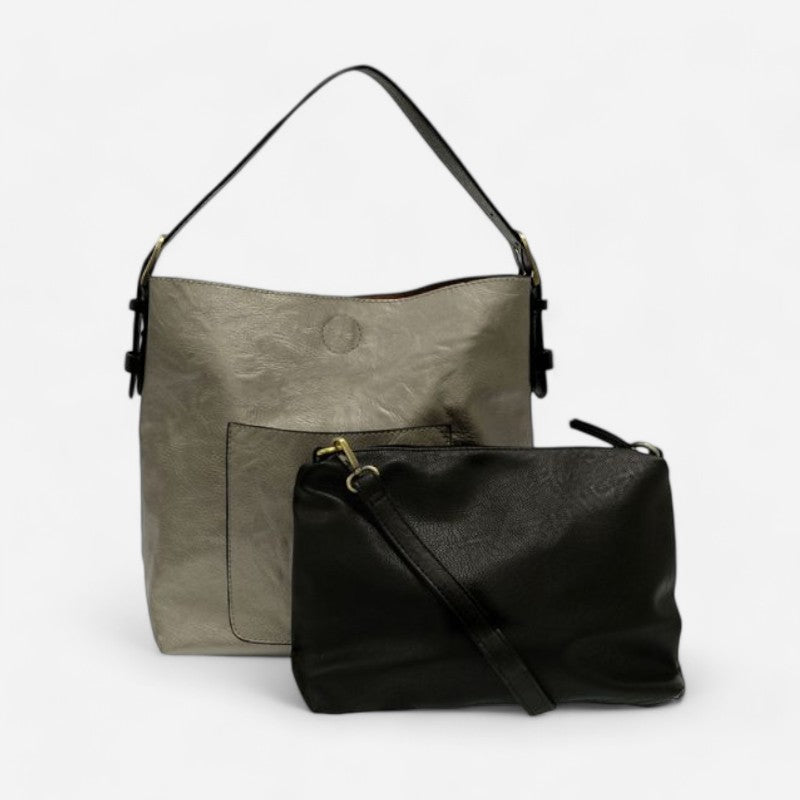 Classic Hobo Handbag Metallic Platinum/Black