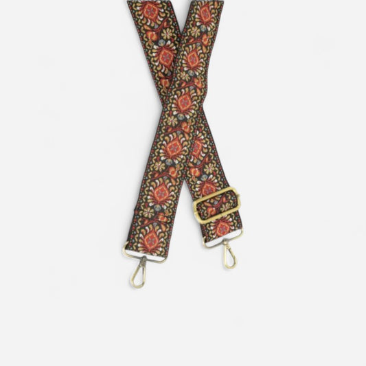 2 Folk Medallion Embroidered Guitar Strap Red"
