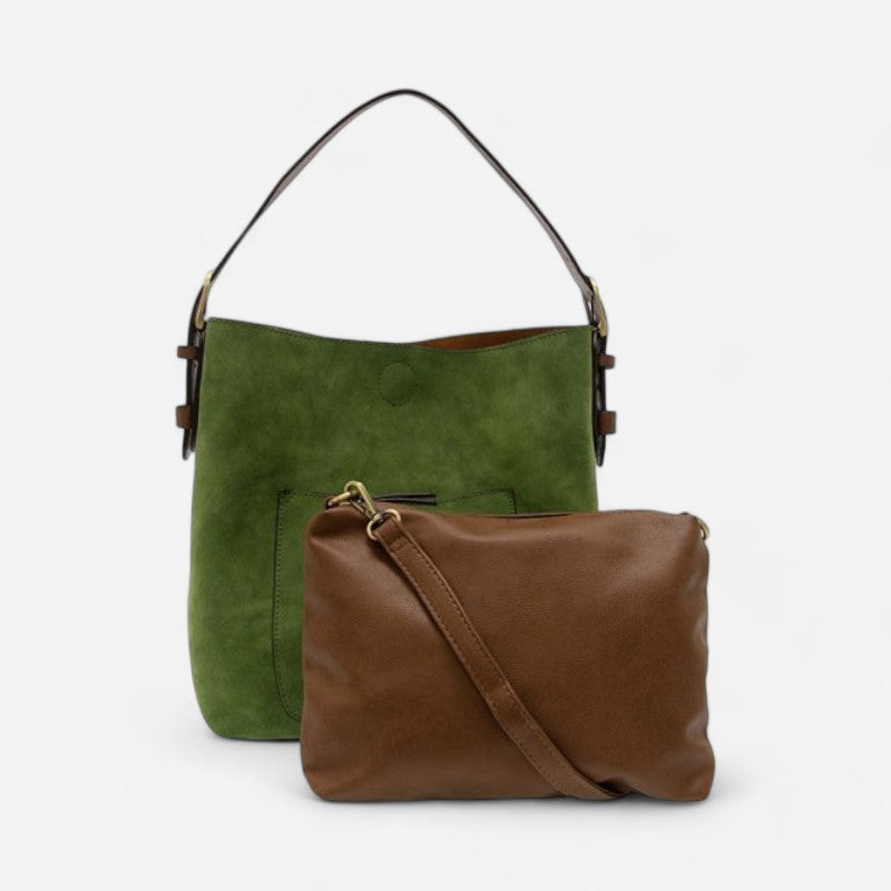 Joy Susan Handle Rich Faux Suede Handbag