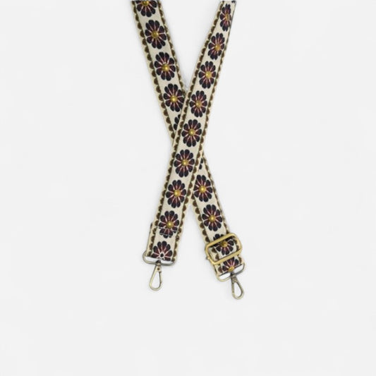 Joy Susan 1.5" Studded Daisy Embroidered Guitar Strap