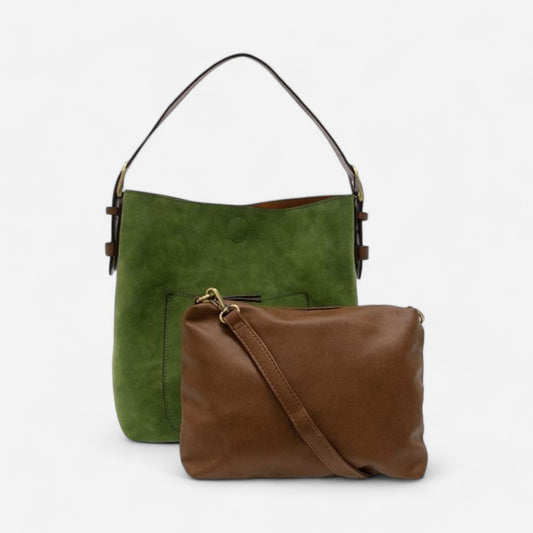Joy Susan Handle Rich Faux Suede Handbag