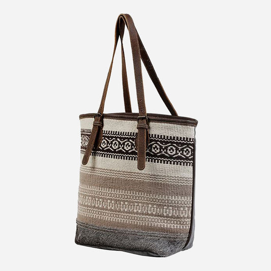 Myra Tote Bag Beige Tribal Patterned